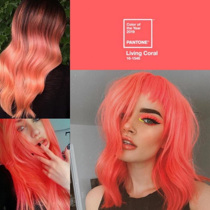 mujeres con cabello color coral naranja rosa 